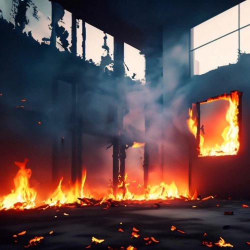 Foto di un incendio all'interno di un edificio.